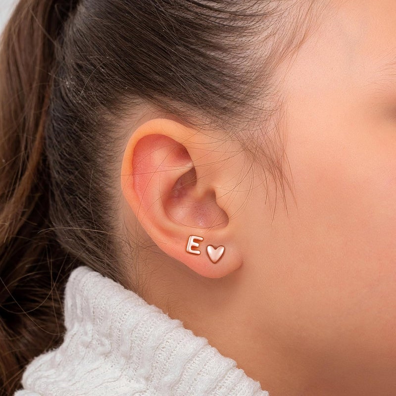 JIAOGE Valentines Day Gifts for Kids Teen Girl Jewelry - 2 Pairs S925 Sterling Silver Post Gold/Rose Gold Heart Initial Stud Earrings for Girls Teen Girl Gifts Hypoallergenic Earring for Women Jewelry - Image 4